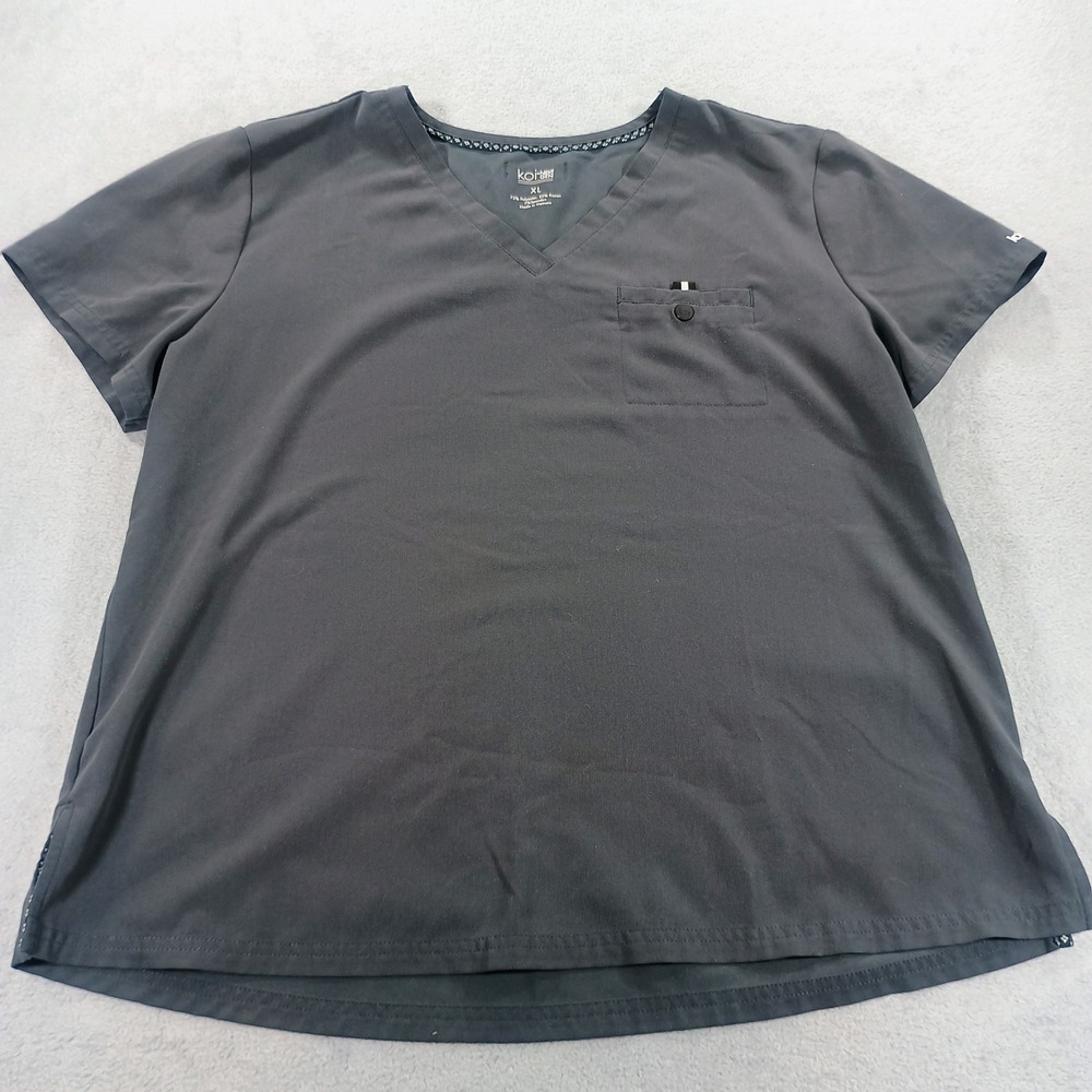 Koi Women Next Gen Scrub Top Charcoal Grey XL V-Neck Chest Pocket